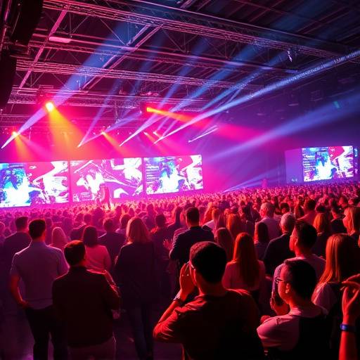 A high-energy corporate event video showcasing a product launch for a tech company.