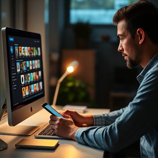 Person managing social media accounts on a computer and a phone